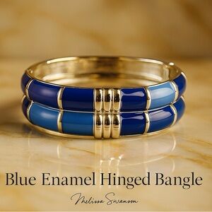 Blue Silver Colorblock Enamel Hinged Bangle Bracelet (NWOT)